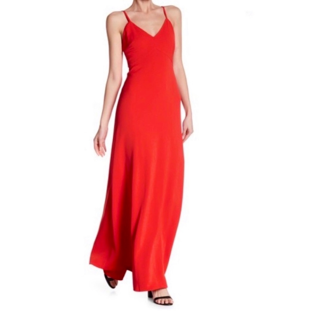 Alice + Olivia Naoma V-Neck Solid Red Maxi Dress